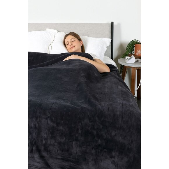Brookstone Bedding Heated Blanket Auto Shut-Off Dual Zone Herringbone- Gray - Picture 4 of 4